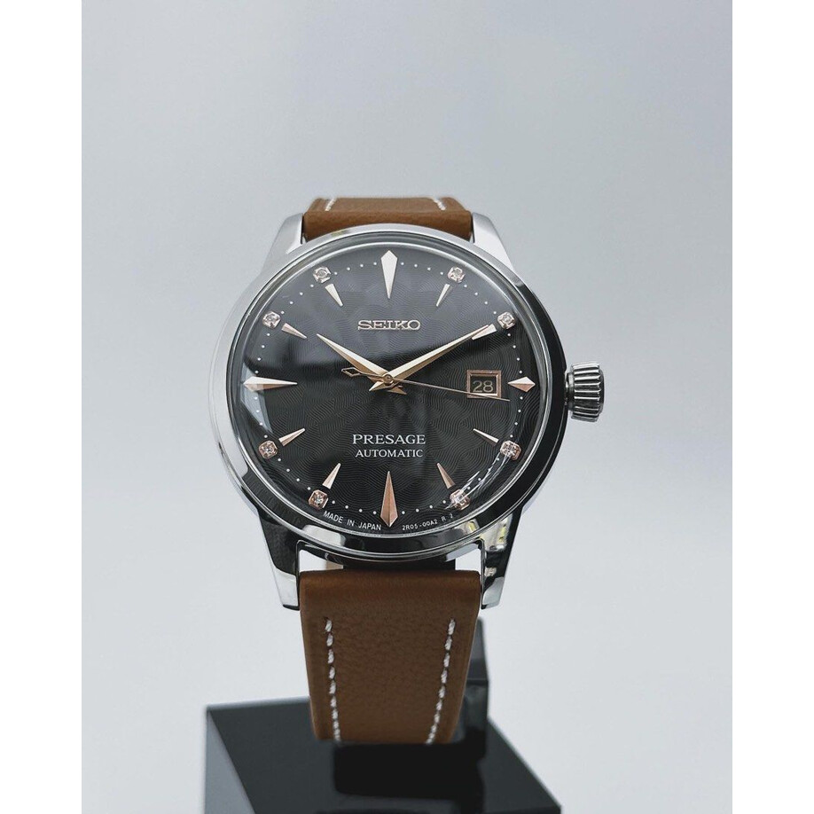 Custom Seiko Mod • Black Sakura Rose Gold Diamond Presage • 40.5mm